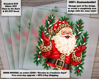 Retro Santa Christmas DTF Transfer | Stripes Christmas Tree Wreath Distressed Aesthetic Holiday Iron On Transfer
