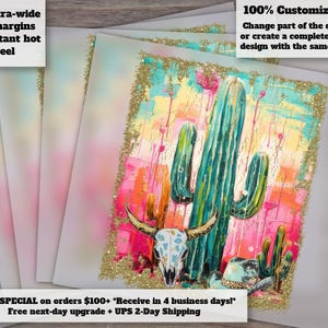 Hand Painted Desert Scene DTF Heat Transfer with Cactus Summer Design Ready to Press