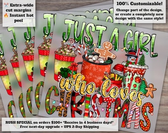 Just A Girl Who Loves Christmas Dtf Digital Transfer Print, Christmas Coffee Dtf, Merry Christmas Dtf, Christmas Dtf, Holiday Dtf