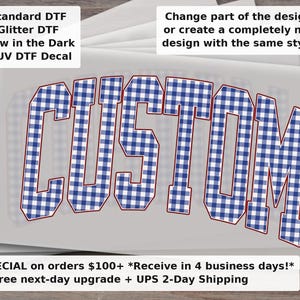 Custom Mascot | Custom Name and Team DTF Transfer | Personalized Mascot Game Day Shirt | Gingham Varsity Letters Ready to Press