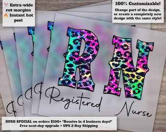 Registered Nurse Colorful Leopard Design for Heat Transfer and DTF, RN Nursing Ready-to-Press Artwork.