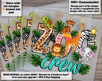 Kids Zoo Crew Giraffe Design for Safari Party, Western, Heat Transfer, DTF, Ready to Press, Safari Life, Ideal for Zoo Trip