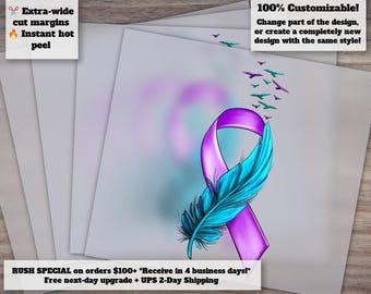 Feather Suicide Prevention and Mental Health Awareness - You Matter, Hope Ribbon with Birds, Ready for Heat Transfer, DTF Press