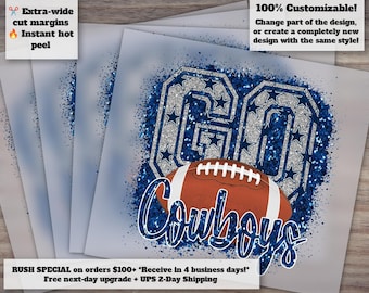 Dallas Cowboy Blue Rose Design, Hand Drawn Western Art, Ready to Press, Heat Transfer, DTF, for Craft and DIY Projects
