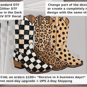 Brushstroke Cowboy Boots | Checkered | Leopard Print | Polka Dots | Cowboy Graphics | Western Graphics | Cowgirl Design DTF Transfer Ready t