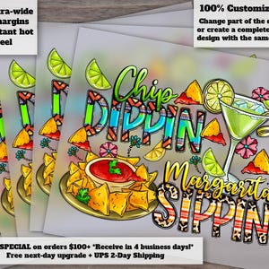 Diseño de Margarita y Chip Dip - Tema de festival mexicano para transferencia térmica, listo para prensar y DTF - Estilo mexicano Etsy Sublimation