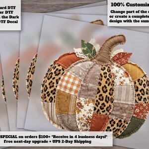 Faux Patchwork Pumpkin DTF Transfer | Fall Autumn Faux Applique Ready to Press Heat Transfer