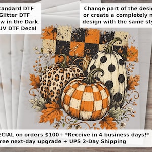 Preppy Pumpkins Trio DTF Transfer | Fall Leopard Checkered Boho Autumn Pumpkin Ready to Press Heat Transfer