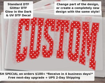 Custom Mascot Name Polka Dot Varsity DTF Transfer - School Spirit Game Day Ready to Press Iron On