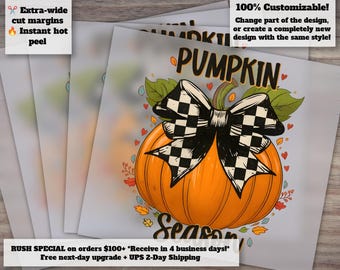 Retro Pumpkin Checkered Design | Coquette Halloween and Vintage Thanksgiving | Heat Transfer and DTF Ready Prints