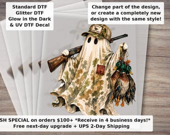 Halloween Ghost Duck DTF Transfer - Spooky Camo Mallard Hunting Season Vintage Style Ready to Press