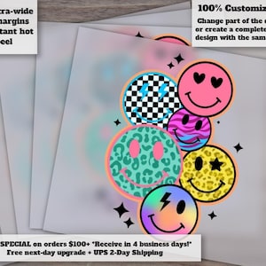 Trendy DTF Retro Smiley Faces Heat Transfers, Hot Peel Ready to Press, Cute Retro Prints, Smiley DTF Transfers