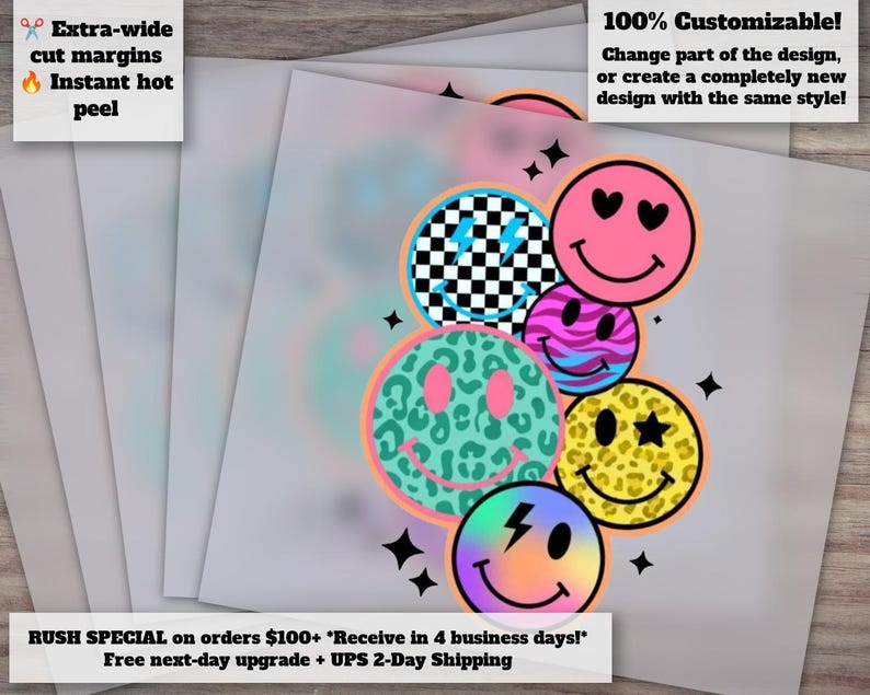 Trendy DTF Retro Smiley Faces Heat Transfers, Hot Peel Ready to Press, Cute Retro Prints, Smiley DTF Transfers image 1