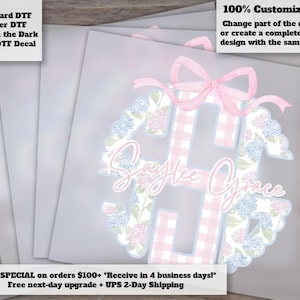 Custom Grand Millennial Name Monogram Floral Bow Heat Transfer DTF