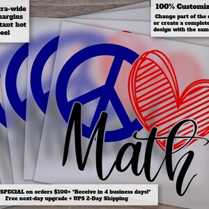 Peace Love Math Design | Math Teacher Graphic | Heat Transfer, DTF | Ready Press Cut File | Math-themed Artwork