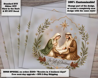 Nativity DTF Transfer - The Gift of Christmas Christian Religious Ready to Press Heat Transfer