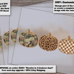 3 Patchwork Pumpkins DTF Transfer - Fall Halloween Checkered Camo Leopard Western Ready to Press