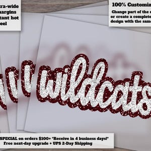 Maroon Wildcats Football Sequins Design | Hand Drawn | DTF Heat Transfer | Ready to Press