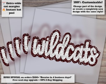 Maroon Wildcats Football Sequins Design | Hand Drawn | DTF Heat Transfer | Ready to Press