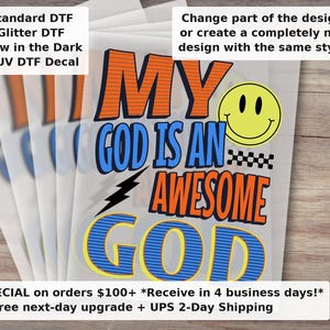 Awesome God Ready to Press DTF Transfer | Trendy Faith Kids Jesus Bible Verse Heat Transfer image 1