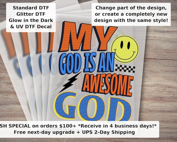 Awesome God Ready to Press DTF Transfer | Trendy Faith Kids Jesus Bible Verse Heat Transfer