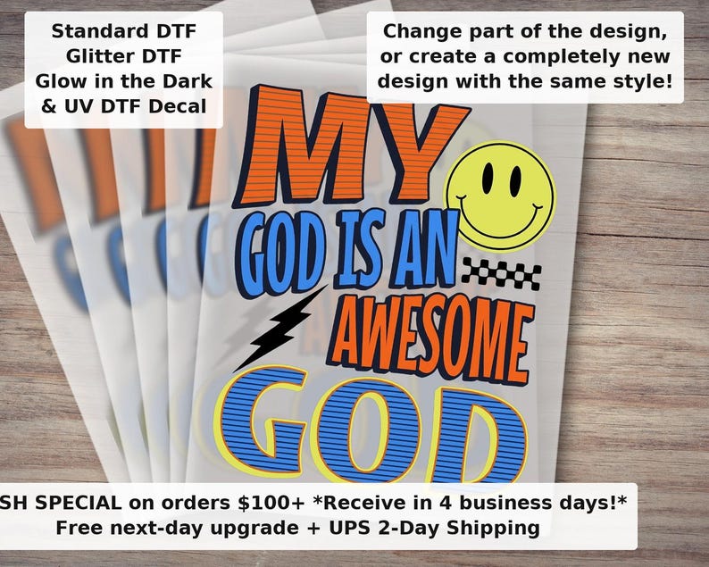 Awesome God Ready to Press DTF Transfer | Trendy Faith Kids Jesus Bible Verse Heat Transfer image 1