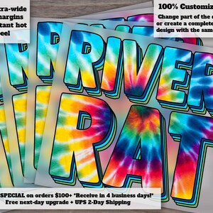 River Rat Tie Dye Heat Transfer Design, Direct to Film, Ready to Press