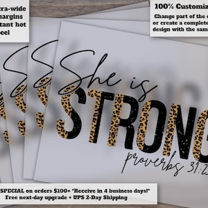 Proverbs 31:25 Christian Heat Transfer Design - She Is Strong Faith Quote for DTF, Ready to Press