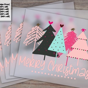 Christmas Tree Design in Pink for Merry Christmas: Ready-to-Press Heat Transfer, DTF