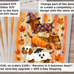 Halloween Dachshund DTF Transfer, Cute Wiener Dog Spooky Season Doxie Shirt Design, Ready to Press Heat Transfer image 1
