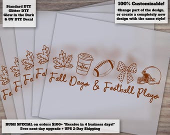 Días de otoño y jugadas de fútbol americano Transferencia DTF / Doodle Football Mom Lista para presionar Transferencia térmica