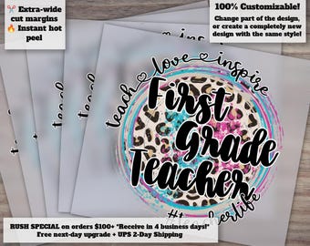 First Grade Teacher Leopard Design | Ready to Press Heat Transfer | DTF for Teachers