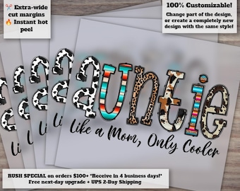 Cool Auntie Design, Western Style, Aunt Life Motif, Cowhide Detail, Girl and Boy Images, Ready to Press, Heat Transfer, DTF, Etsy Shop