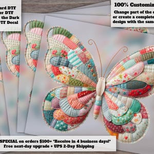 Retro Patchwork Butterfly Heat Transfer DTF for T-Shirts and Sweatshirts