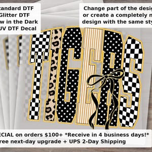 Tigers Leopard Checkered Bow School Spirit DTF Transfer | Mascot Team Spirit Ready to Press Heat Transfer