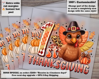 Baby's First Thanksgiving Design | Friendsgiving and Turkey Art | Ready to Press Heat Transfer and DTF | Thankful Celebration Art
