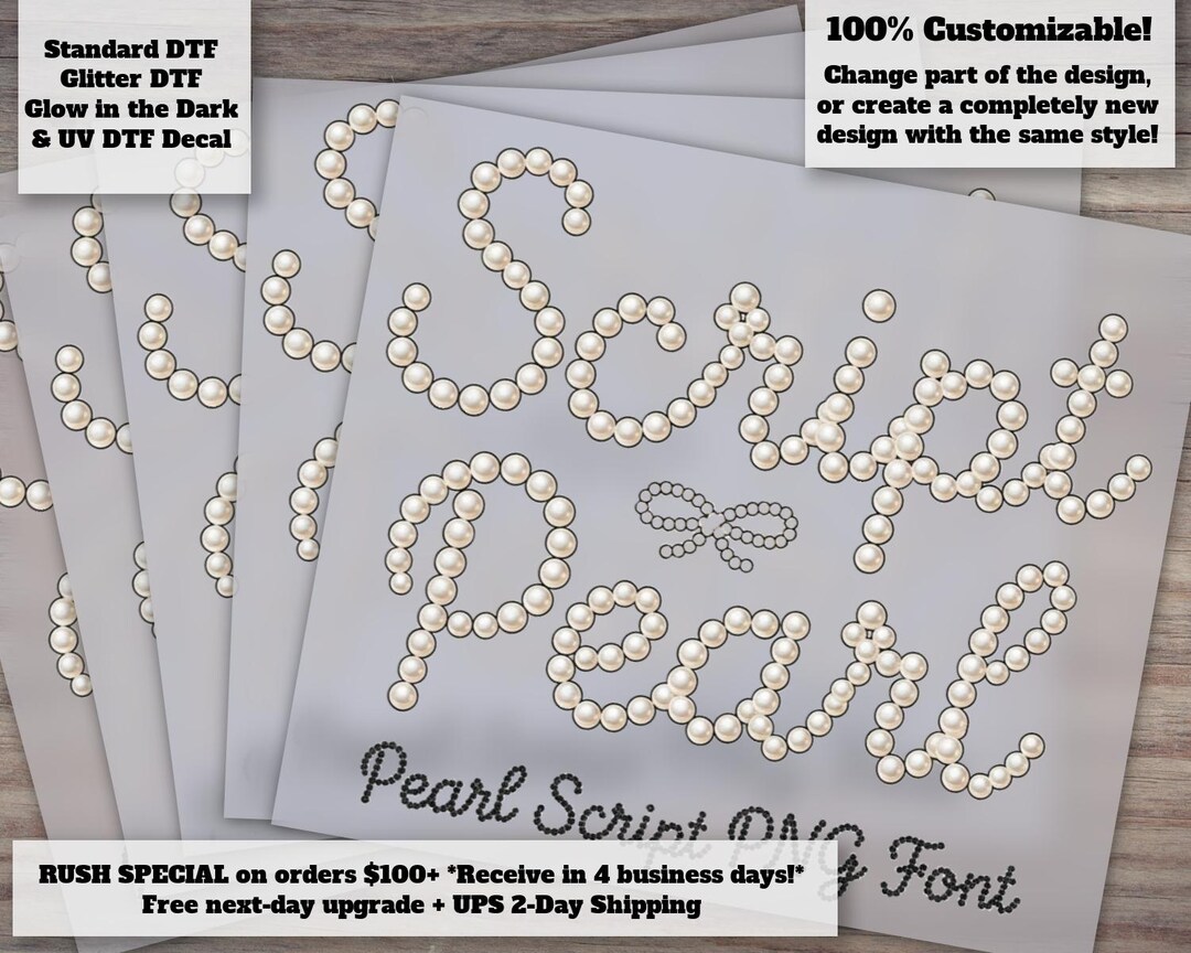 Pearl Beaded Script Font Alphabet Heat Transfer DTF Ready to Press ...