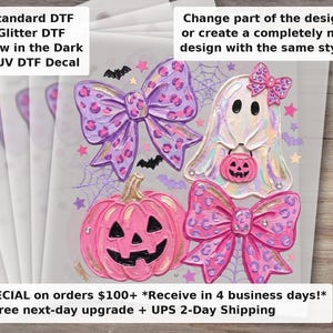 Preppy Coquette Ghost with Pink Bow DTF Transfer | Girly Halloween Ready to Press Heat Transfer