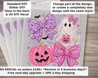Preppy Coquette Ghost with Pink Bow DTF Transfer | Girly Halloween Ready to Press Heat Transfer