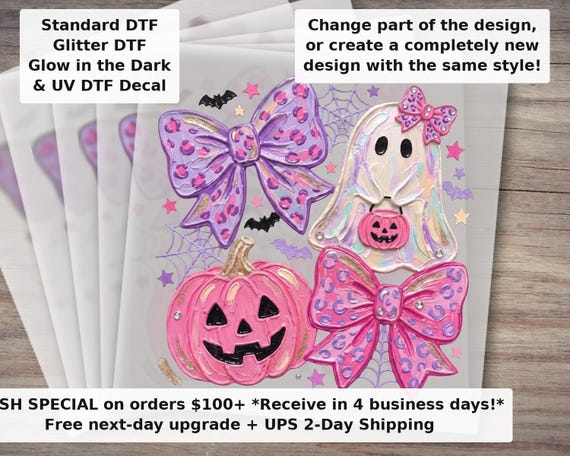 Preppy Coquette Ghost with Pink Bow DTF Transfer | Girly Halloween Ready to Press Heat Transfer