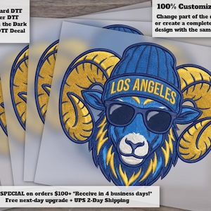 Los Angeles Football Ram Faux Yarn Heat Transfer 3D Embroidery Effect DTF
