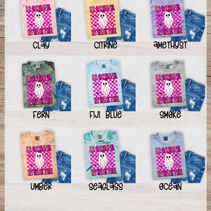October We Wear Pink Fall Theme DTF Design - Retro Bats, Ghosts and Flower Checker Patterns for T-Shirts, Heat Transfer Ready to Press image 7