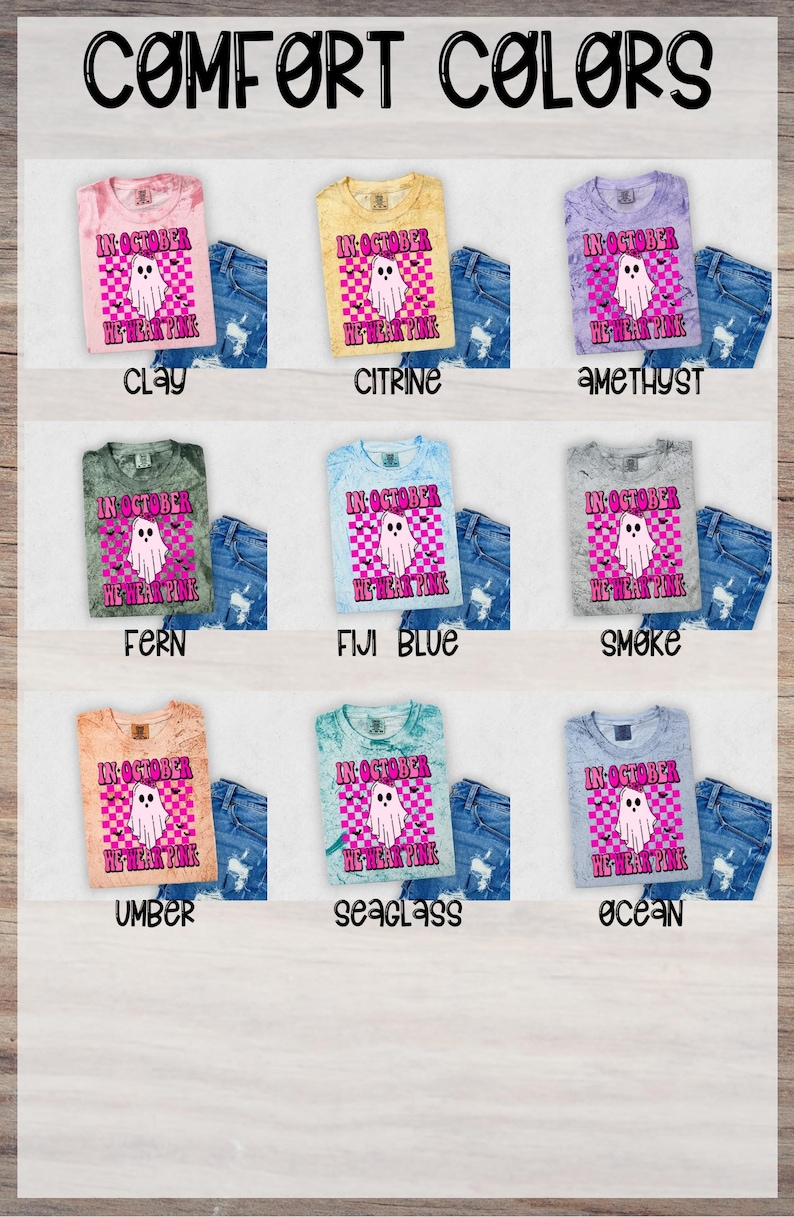 October We Wear Pink Fall Theme DTF Design - Retro Bats, Ghosts and Flower Checker Patterns for T-Shirts, Heat Transfer Ready to Press image 7