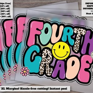 Leopard Design Back to School, Ready-to-Press Heat Transfer, Fourth Grade, DTF - Optimized for 4th Grade