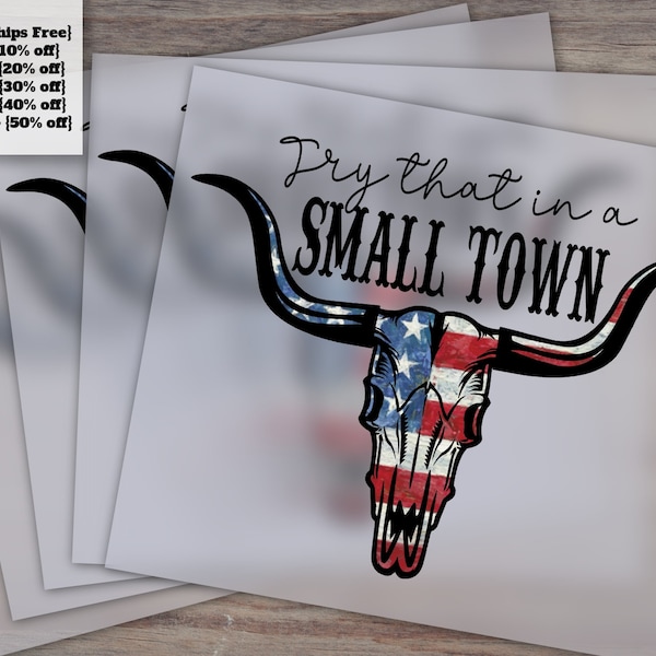 American Flag Cow Skull, Small Town Rodeo Shirt Design, Heat Transfer Ready, Western Style DTF