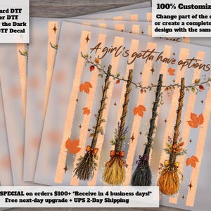 Striped A Girl Gotta Have Options Retro Fall-o-ween Witchy Halloween Ready to Press DTF Heat Transfer