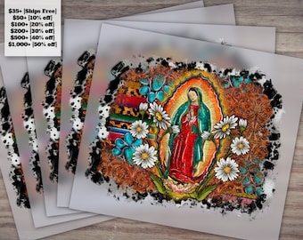 Virgin Mary and Our Lady of Guadalupe Cowhide Design, Latina Mexican Heat Transfer, Ready to Press - DTF, Virgin Mary Themed Merchandise