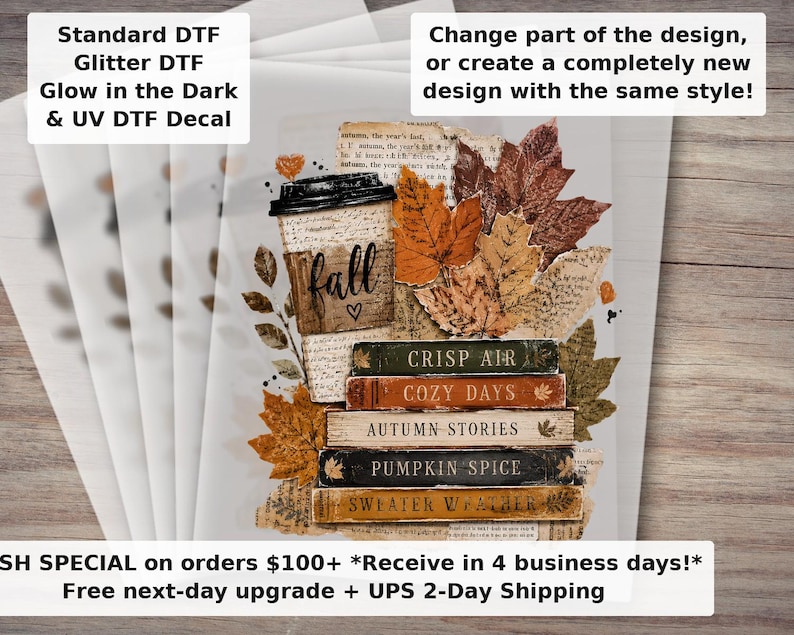 Book Lover Fall DTF Transfer - Ready to Press Autumn Reading Shirt Transfer for Book Nerd Gifts imagem 1