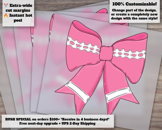 Hand Drawn Pink Bow Football Coquette Design | October Pink Ribbon, Pink Out DTF Ready Heat Transfer