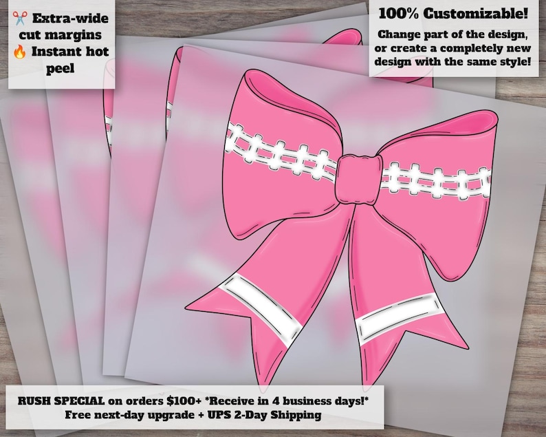 Hand Drawn Pink Bow Football Coquette Design | October Pink Ribbon, Pink Out DTF Ready Heat Transfer image 1